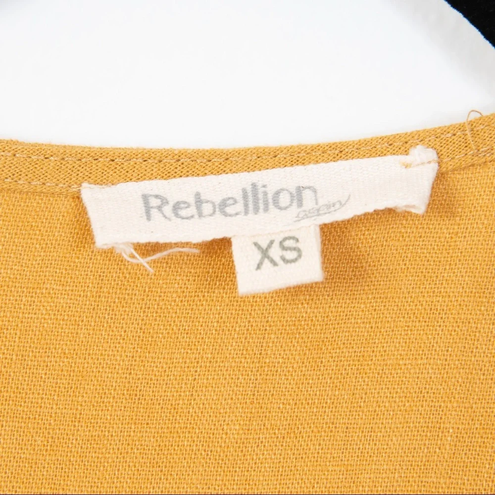 Rebellion Mustard Button Down Linen Midi Dress - Picture 3 of 8